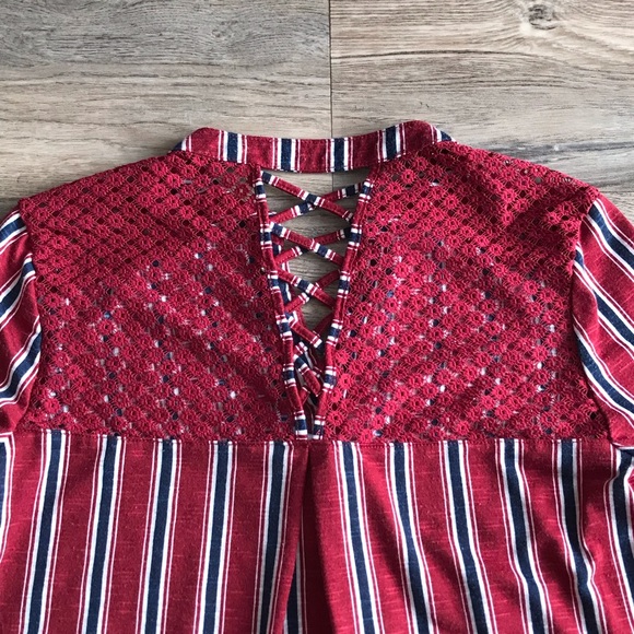 Red & Navy Striped Button Down Tie Front Too XS - Picture 5 of 16